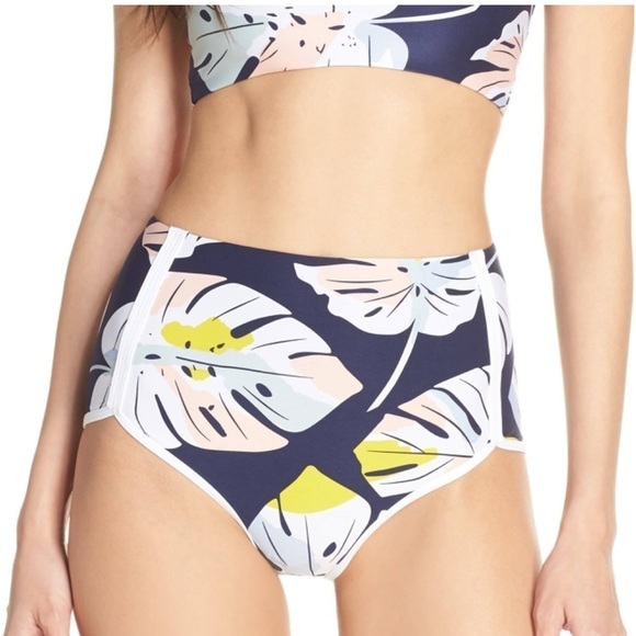 L*Space Blue, Yellow, Pink Palm Leaf High Waisted Bikini - Picture 2 of 13